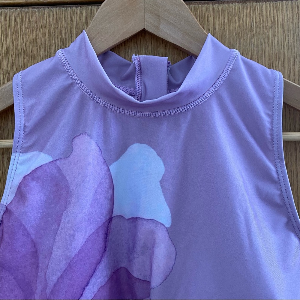 KYODAN • NEW! High Neck Zip Back Floral Swimsuit Top UPF 40 - Pastel Purple - Picture 8 of 16